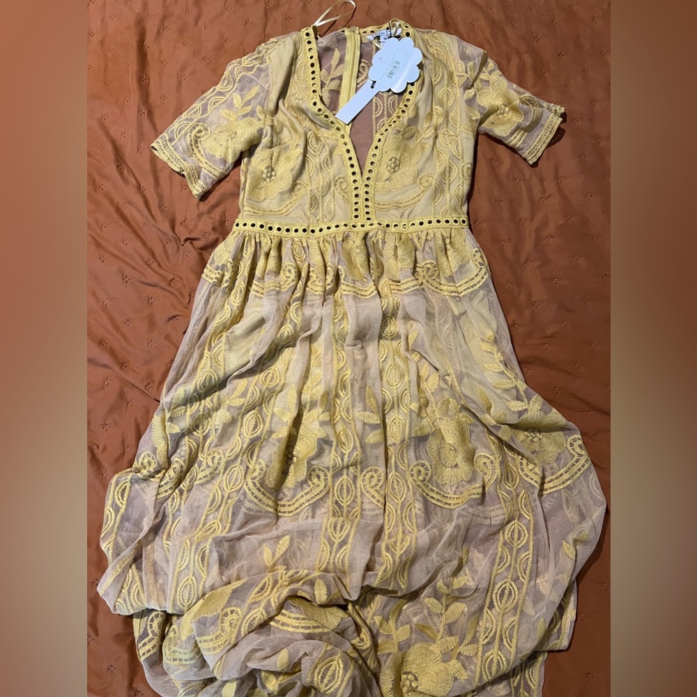 Yellow embroidered maxi dress